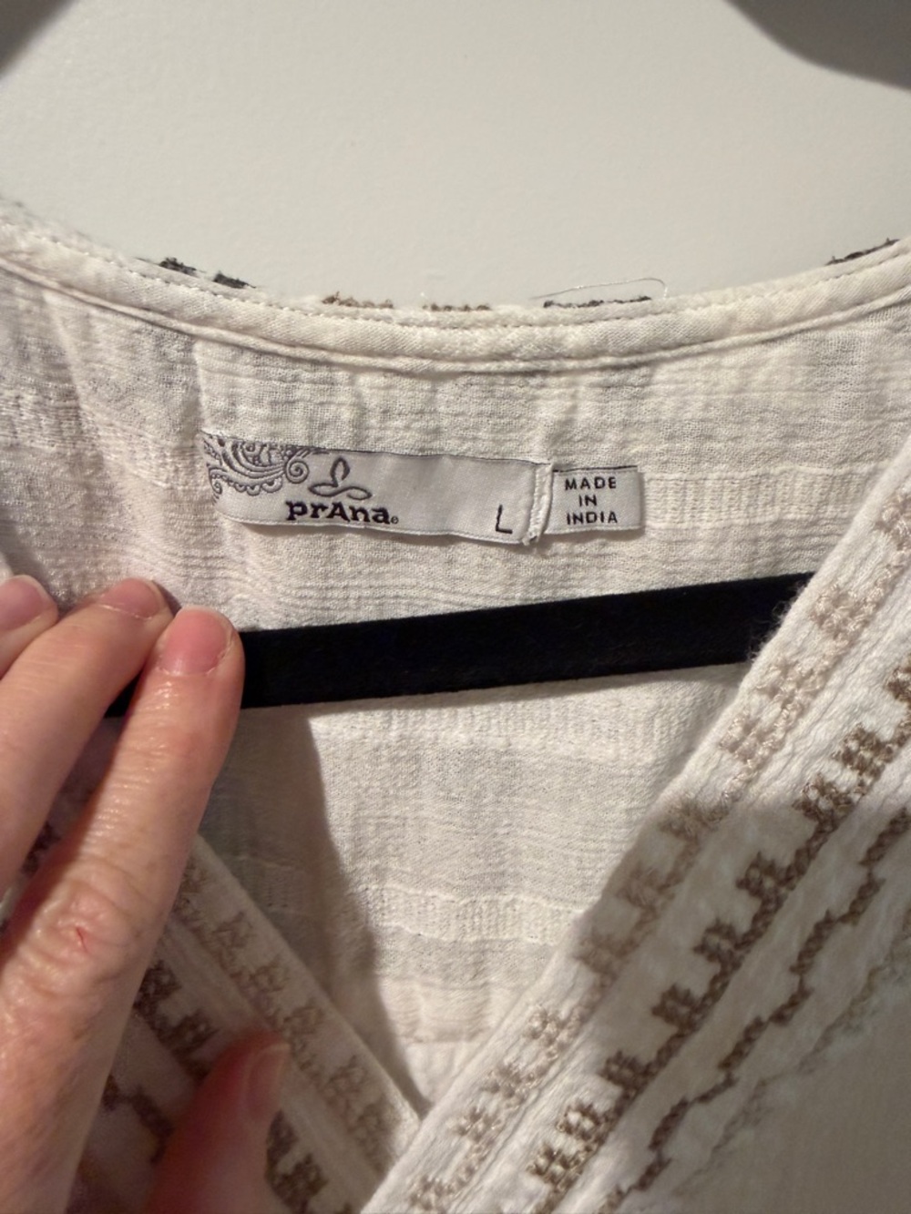 Prana White Sleeveless V-Neck Tank with Tan Embroidery - Picture 3 of 3